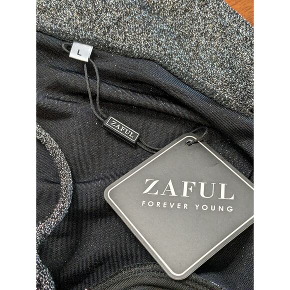 Zaful Sparkle Bodysuit Large Silver Shiny Sleeveless Sweetheart Neckline Low Cut - Picture 3 of 9